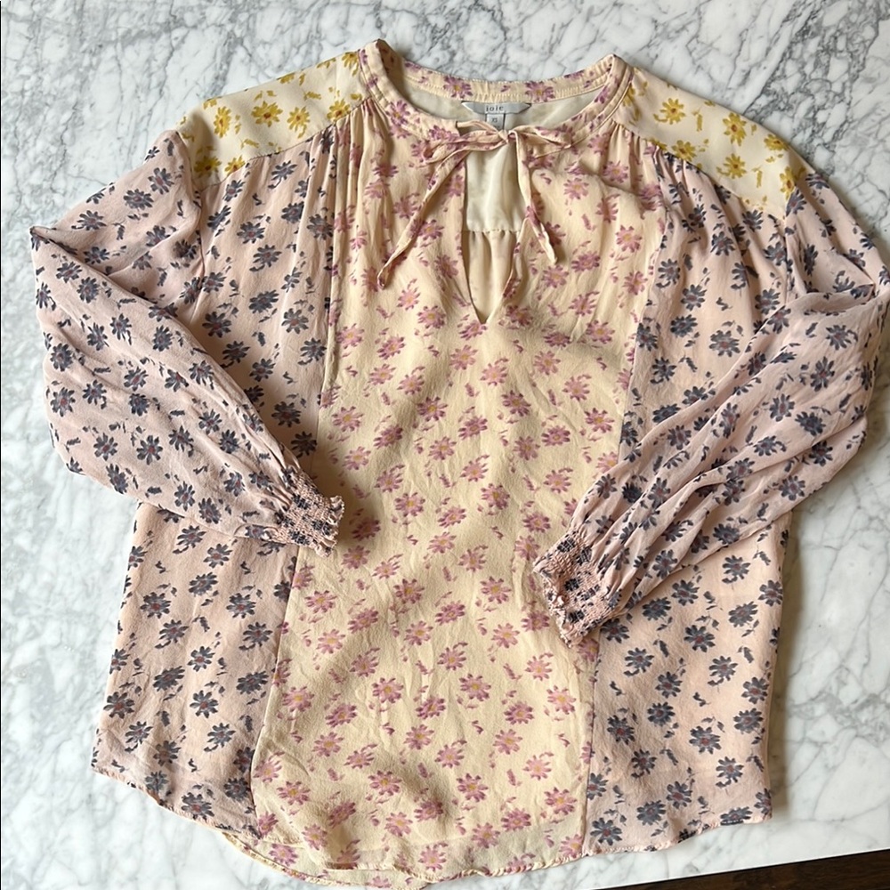 Joie Floral Print Blouse in Pink and Yellow